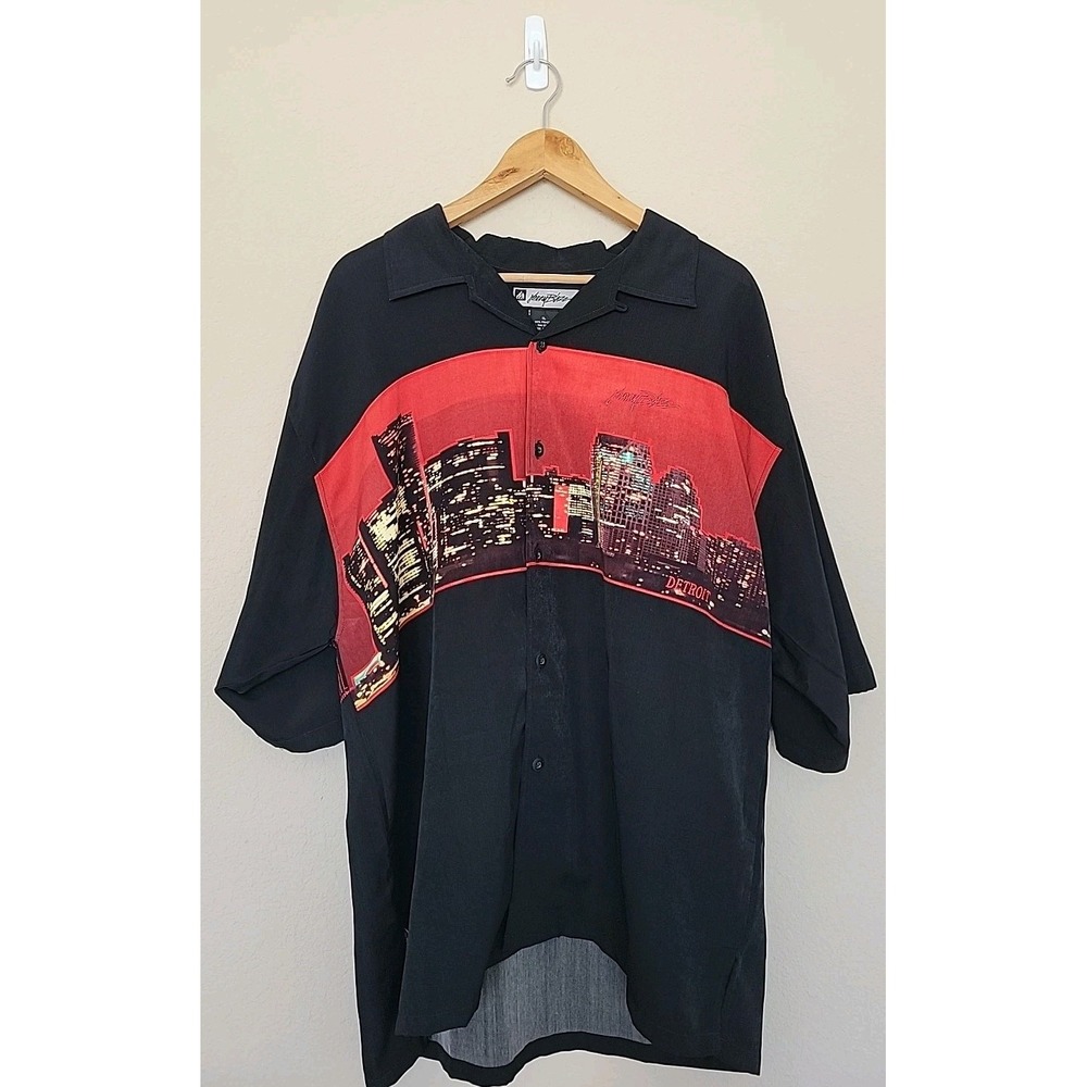 Johnny Blaze Mens Shirt Sz XL Detroit Button Up Y2K Hip Hop Skater City Scape